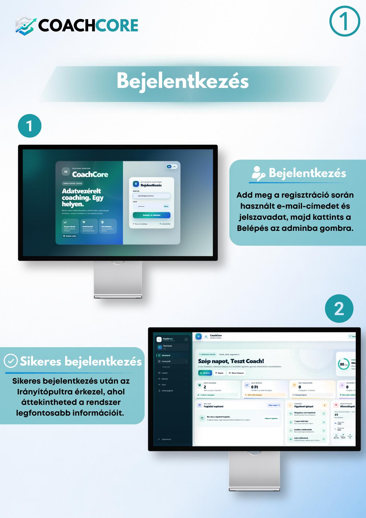 A CoachCore képes útmutató első oldala